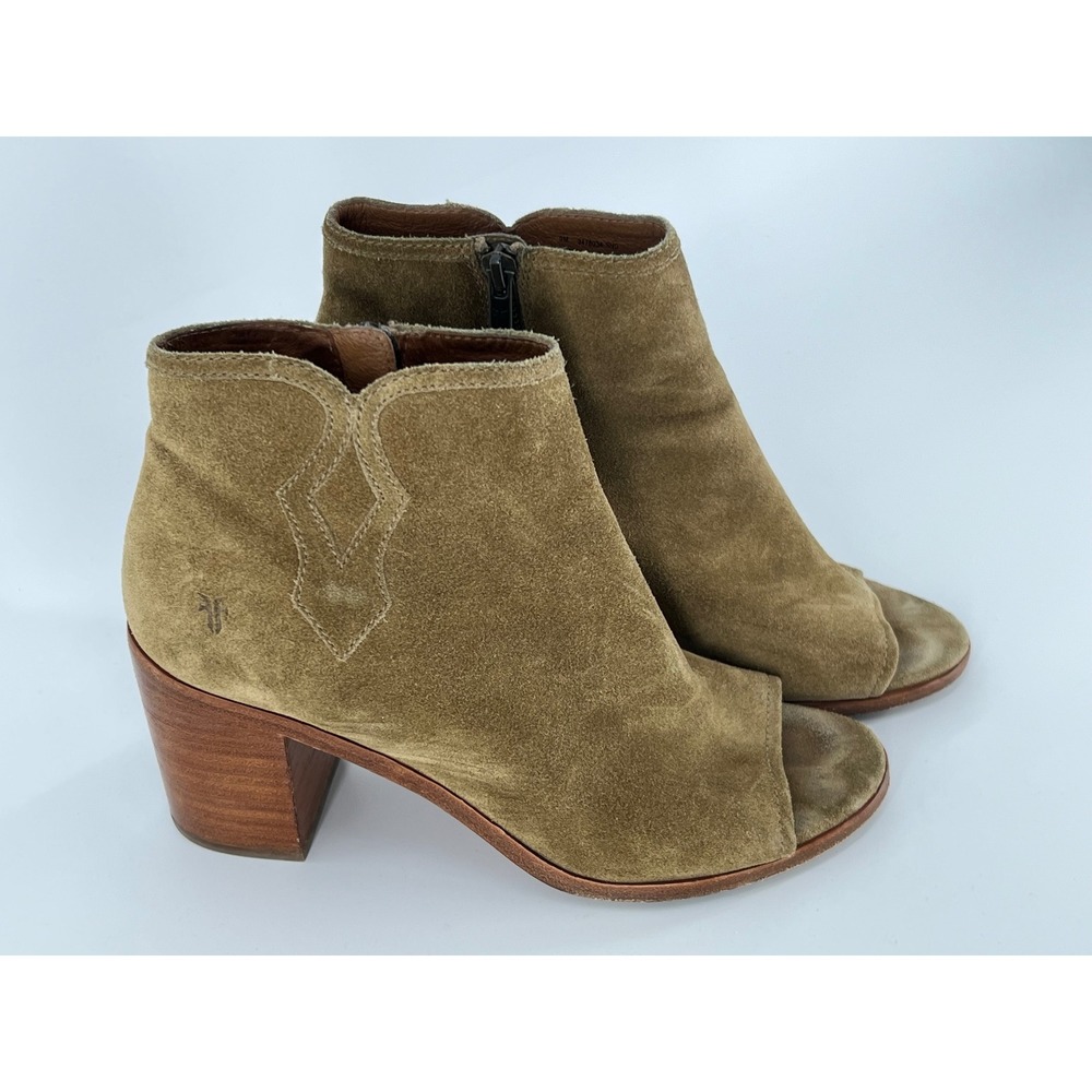 Frye Danica Peep Toe Booties Sand Suede Western Boho Ankle Boots Women's 9